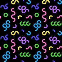 Colorful line doodle seamless pattern. Simple scribbles on black background vector