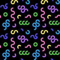 Colorful line doodle seamless pattern. Simple scribbles on black background vector