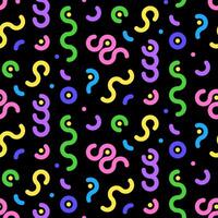 Colorful doodle seamless pattern. Simple hand drawn scribbles on black background vector
