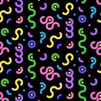 Colorful doodle seamless pattern. Simple hand drawn scribbles on black background vector