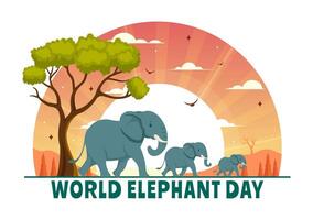 Happy World Elephant Day Illustration on 12 August with Elephants Animals for Salvation Efforts and Conservation in Flat Cartoon Background vector