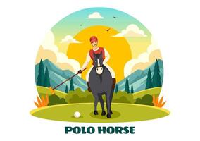 polo caballo Deportes ilustración con jugador montando caballo y participación palo utilizar equipo conjunto a competencia en plano dibujos animados antecedentes vector