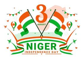 Happy Niger Independence Day Illustration on 3 August with Waving Flag and Country Public Holiday in Flat Cartoon Background Design vector