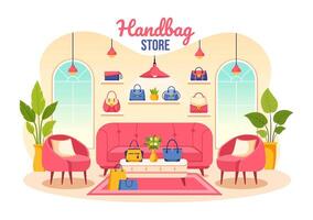 Handbag Store Illustration with Collection of Various Quality Bags and Different Types of Lifestyle in Flat Cartoon Background Design vector