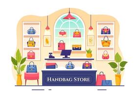 Handbag Store Illustration with Collection of Various Quality Bags and Different Types of Lifestyle in Flat Cartoon Background Design vector