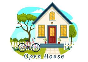 Open House Illustration for Inspection Property Welcome to Your New Home Real Estate Service in Flat Cartoon Background Design vector