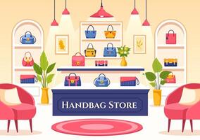 Handbag Store Illustration with Collection of Various Quality Bags and Different Types of Lifestyle in Flat Cartoon Background Design vector