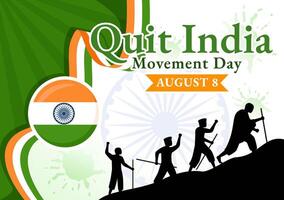 Quit India Movement Day Illustration on 8 August with Indian Flag and People Silhouette in Flat Cartoon Background Design vector