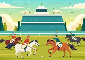 Polo Horse Sports Illustration with Player Riding Horse and Holding Stick use Equipment Set to Competition in Flat Cartoon Background vector