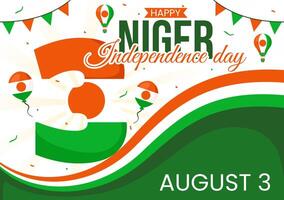 Happy Niger Independence Day Illustration on 3 August with Waving Flag and Country Public Holiday in Flat Cartoon Background Design vector