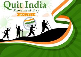 Quit India Movement Day Illustration on 8 August with Indian Flag and People Silhouette in Flat Cartoon Background Design vector