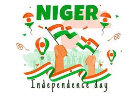 contento Níger independencia día ilustración en 3 agosto con ondulación bandera y país público fiesta en plano dibujos animados antecedentes diseño vector
