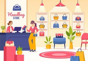 Handbag Store Illustration with Collection of Various Quality Bags and Different Types of Lifestyle in Flat Cartoon Background Design vector