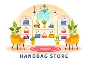 Handbag Store Illustration with Collection of Various Quality Bags and Different Types of Lifestyle in Flat Cartoon Background Design vector