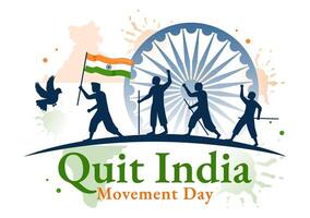 Quit India Movement Day Illustration on 8 August with Indian Flag and People Silhouette in Flat Cartoon Background Design vector