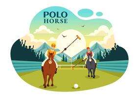 Polo Horse Sports Illustration with Player Riding Horse and Holding Stick use Equipment Set to Competition in Flat Cartoon Background vector