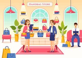 Handbag Store Illustration with Collection of Various Quality Bags and Different Types of Lifestyle in Flat Cartoon Background Design vector