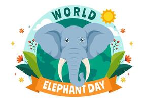 Happy World Elephant Day Illustration on 12 August with Elephants Animals for Salvation Efforts and Conservation in Flat Cartoon Background vector