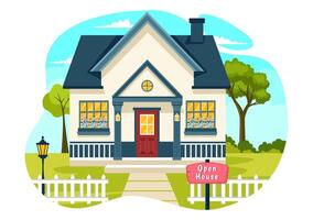 Open House Illustration for Inspection Property Welcome to Your New Home Real Estate Service in Flat Cartoon Background Design vector