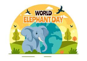 contento mundo elefante día ilustración en 12 agosto con elefantes animales para salvación esfuerzos y conservación en plano dibujos animados antecedentes vector