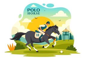 polo caballo Deportes ilustración con jugador montando caballo y participación palo utilizar equipo conjunto a competencia en plano dibujos animados antecedentes vector