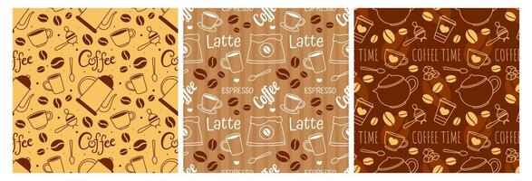 Coffee Time Seamless Pattern Design With Cacao Beans, Grains and Jug in Cartoon Flat Illustration vector