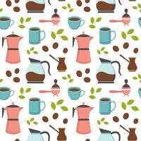 Coffee Time Seamless Pattern Design With Cacao Beans, Grains and Jug in Cartoon Flat Illustration vector