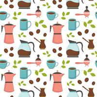 Coffee Time Seamless Pattern Design With Cacao Beans, Grains and Jug in Cartoon Flat Illustration vector