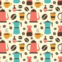 Coffee Time Seamless Pattern Design With Cacao Beans, Grains and Jug in Cartoon Flat Illustration vector