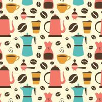Coffee Time Seamless Pattern Design With Cacao Beans, Grains and Jug in Cartoon Flat Illustration vector