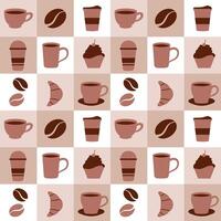 Coffee Time Seamless Pattern Design With Cacao Beans, Grains and Jug in Cartoon Flat Illustration vector