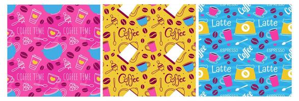 Coffee Time Seamless Pattern Design With Cacao Beans, Grains and Jug in Cartoon Flat Illustration vector