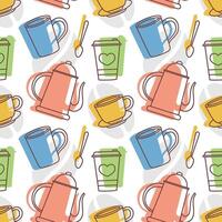Coffee Time Seamless Pattern Design With Cacao Beans, Grains and Jug in Cartoon Flat Illustration vector