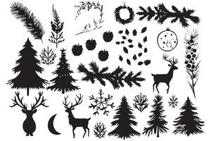 christmas elements silhouette set vector