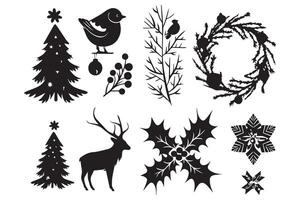 Christmas set of design elements silhouettes vector