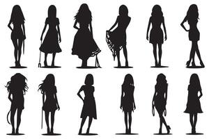 Beautiful fashion girl silhouette on a white background free design vector