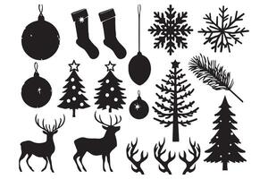 christmas elements silhouette set vector