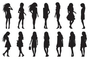 Set of black silhouettes of girls isolated on white background free design vector