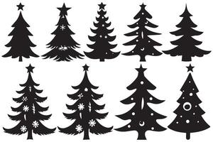 black silhouette set Christmas tree vector