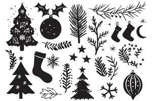 Collection of Christmas elements black silhouettes vector