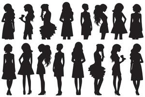 Set of black silhouettes of girls isolated on white background free design vector