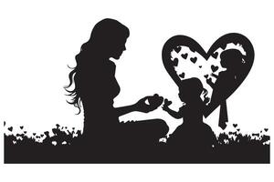 mother and baby love shape silhouette vector