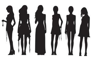 Black silhouettes set of girls on white background pro design vector