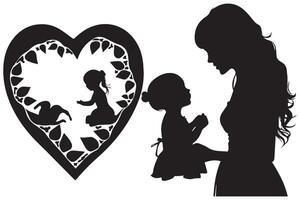 mother and baby love shape silhouette vector