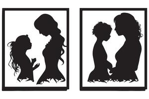 Mother with her baby, heart, outline silhouette vector