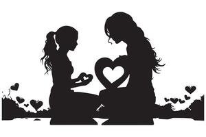 mother and baby love shape silhouette vector