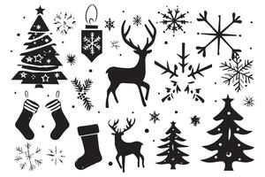 Christmas set of silhouettes for design vector