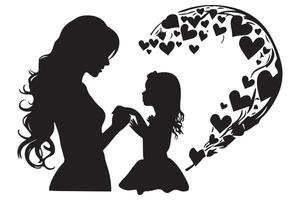 black silhouette mom and baby daughter love shape white background pro design vector