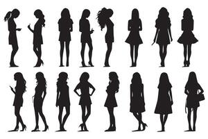 Black silhouettes set of girls on white background pro design vector