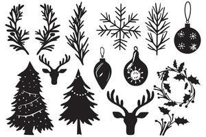 Christmas set of design elements silhouettes vector
